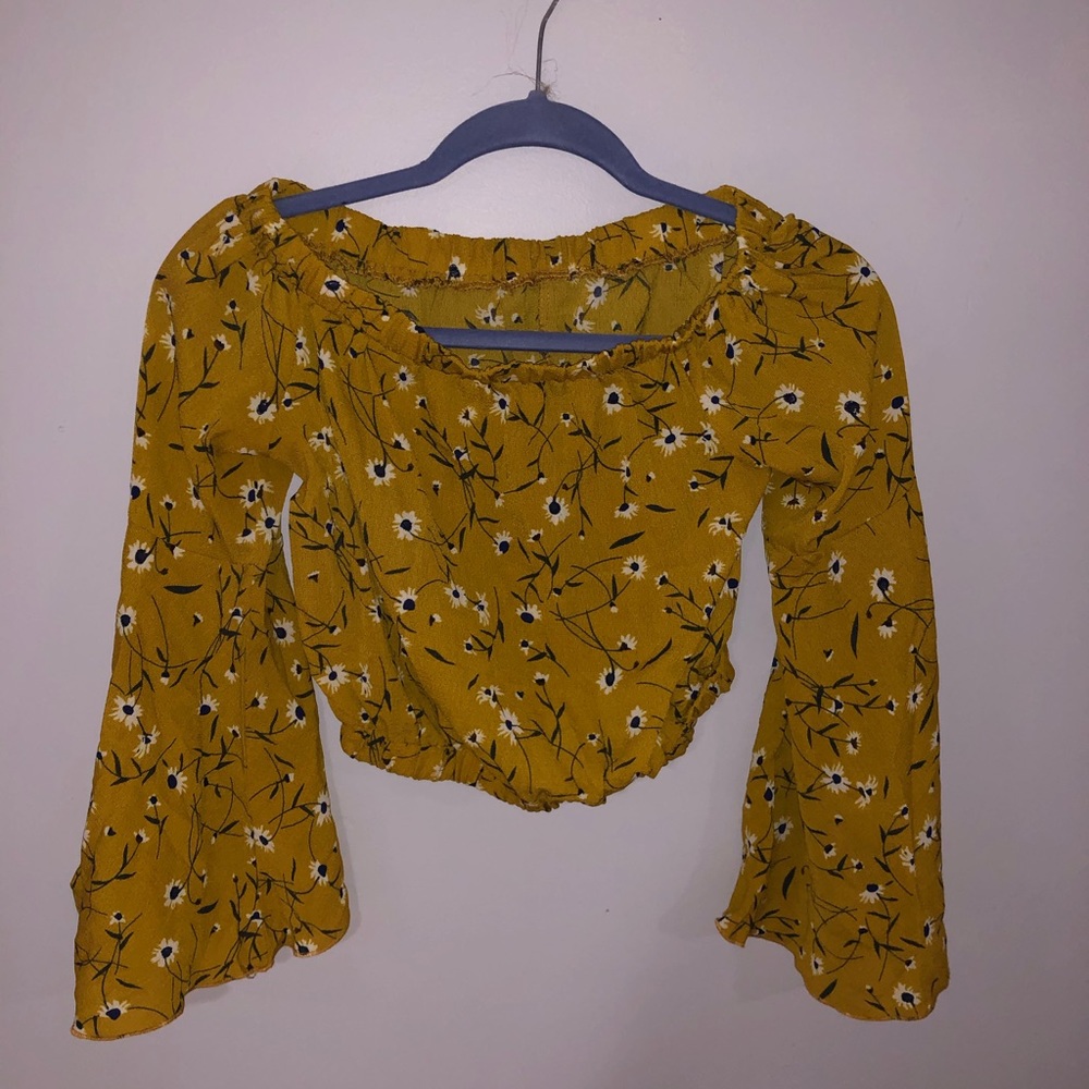 Off the shoulder sunflower crop top